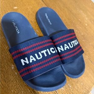 Nautica Navy Slides with Red Stripe Logo